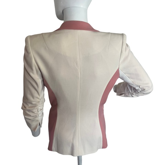 Vero Moda Classic Vintage Blazer Ruched Sleeves Pink Barbie Cream Size S - Picture 3 of 11